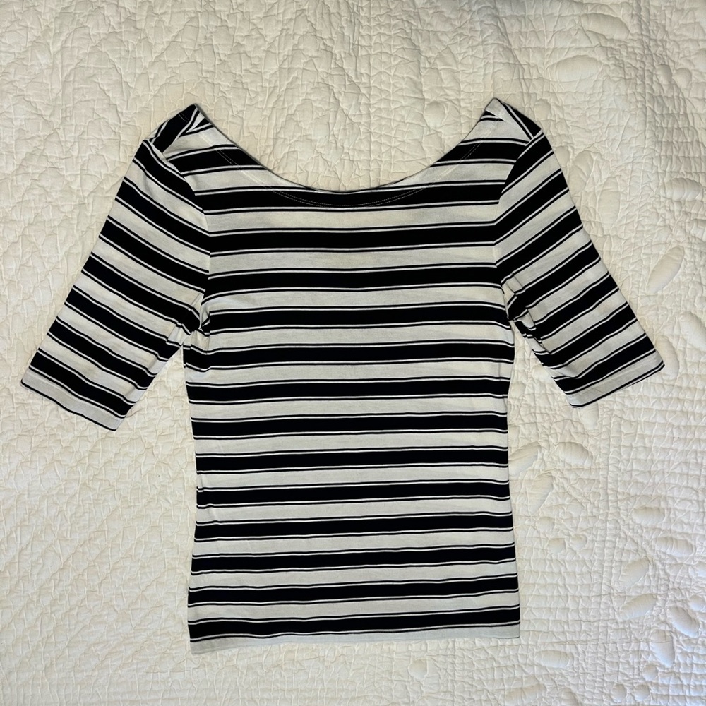 Banana Republic Navy and White Striped Shirt S Petite
